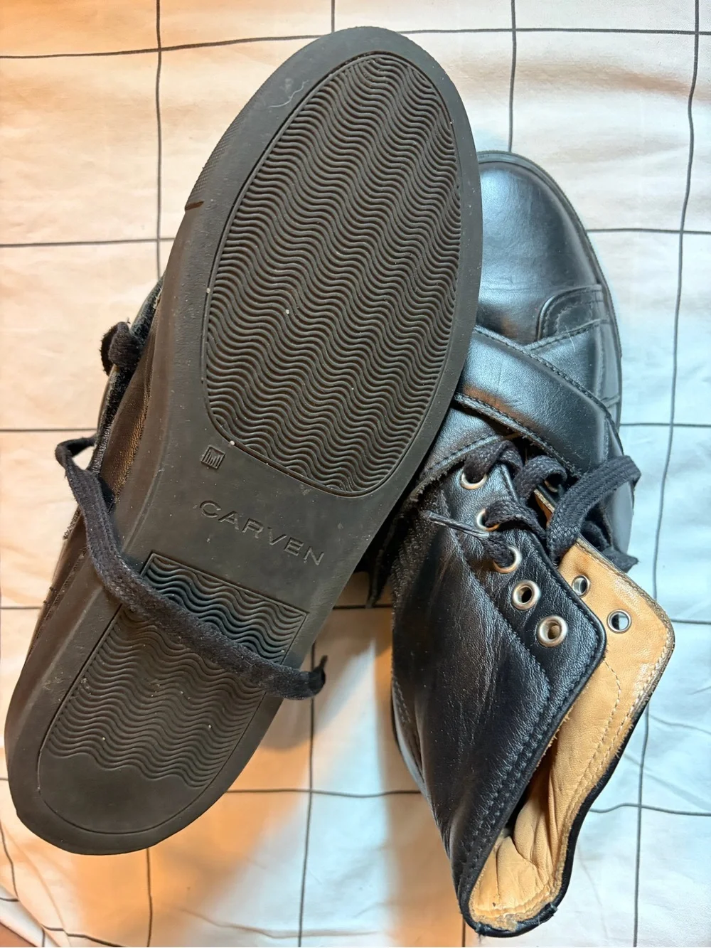 Carven Black Leather High-Top Sneakers, Size 36 Size 6 (minimalist design)